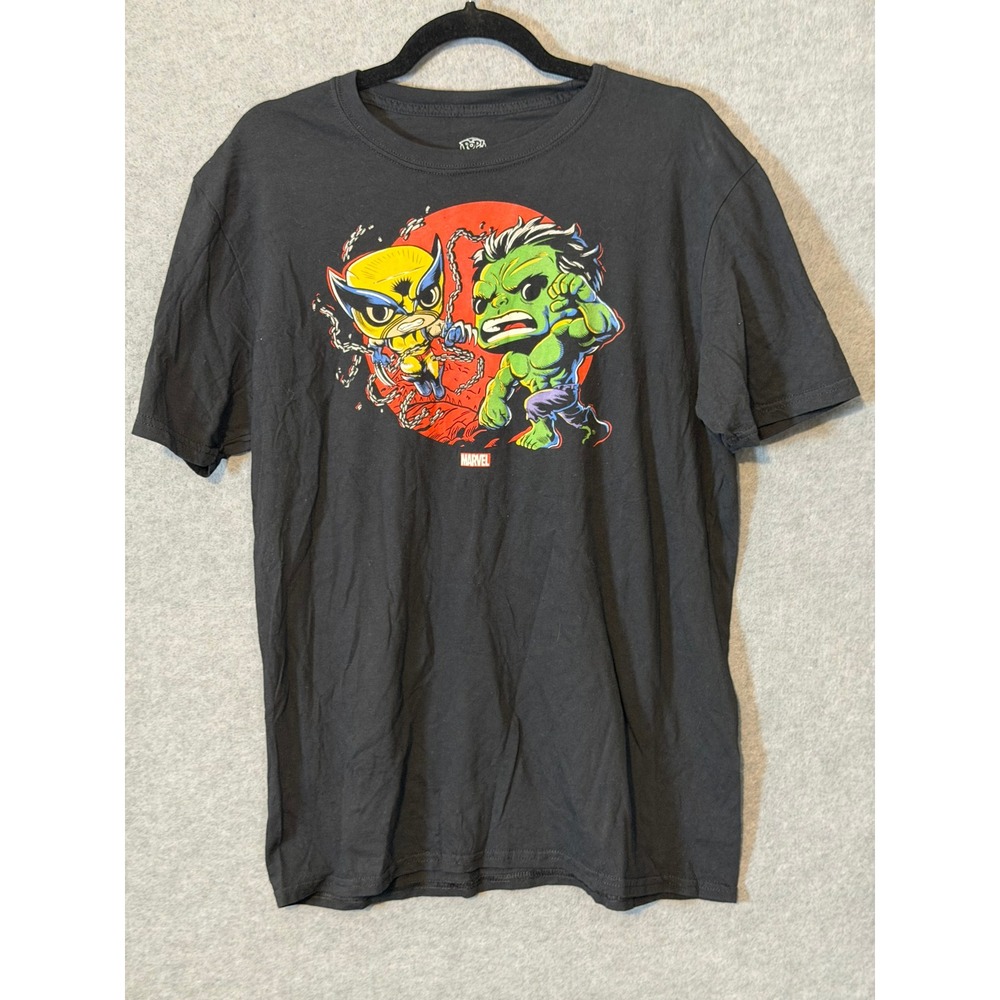 Men Avengers Marvel Funko Pop Wolverine vs Hulk Graphic TShirt L Black Comic Tee